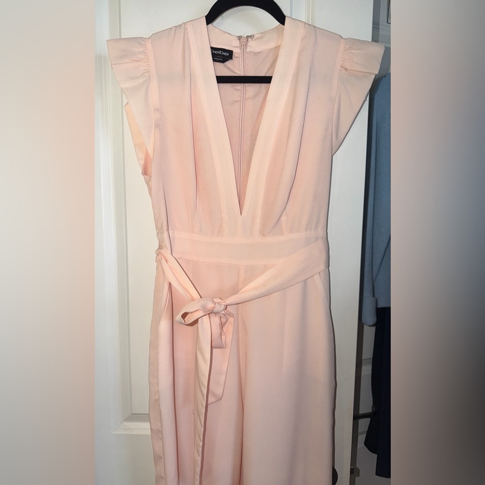 bebe Soft Pink jumpsuit with Tie Waist